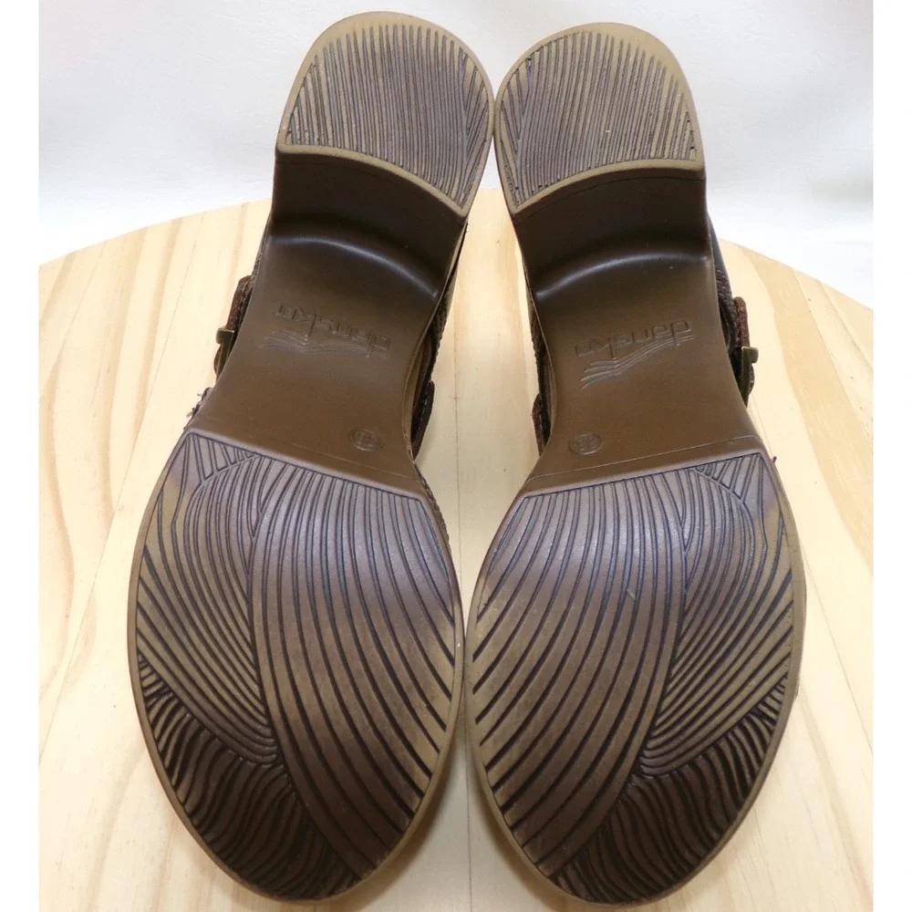 Dansko Darlene Heels Womens Black Brown Size 38 US 7.5 - 8 Ankle Strap Leather
